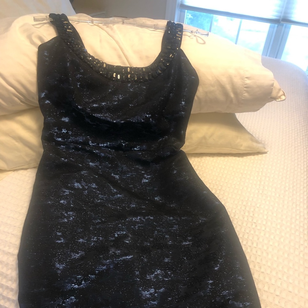 Black and blue beaded neck Cocktail dress.